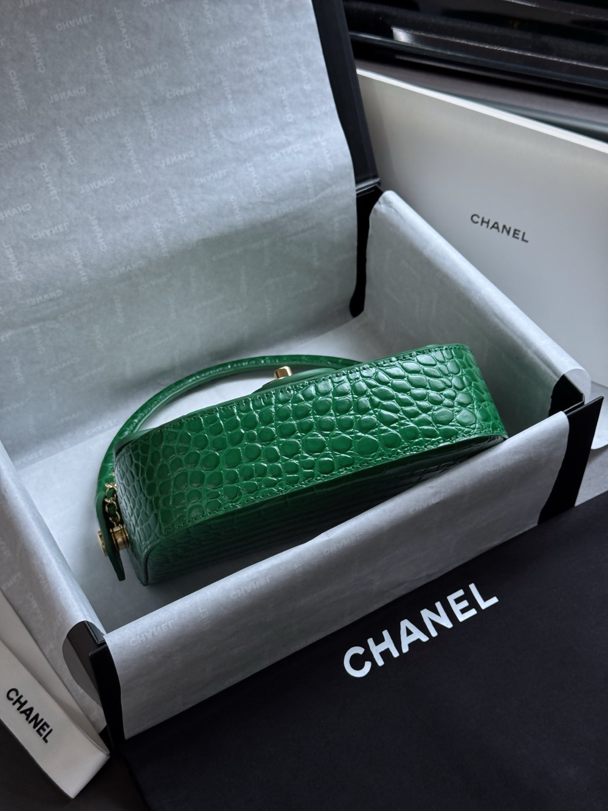 Chanel Mini Flap Bag With Top Handle Crocodile-Embossed Calfskin Green AS6424 – Pre-Owned Authentic