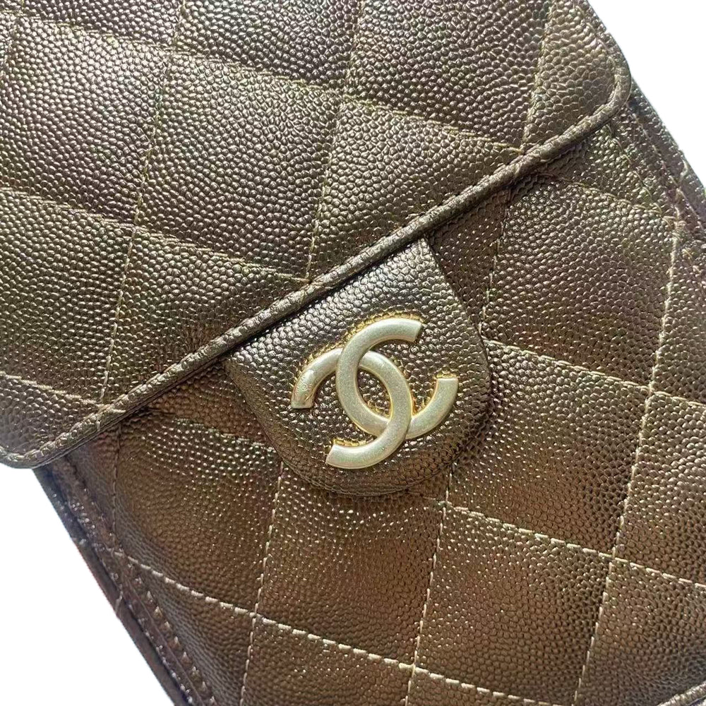 Pre-Owned Authentic Chanel Small Caviar Leather 25 Handbag Gold