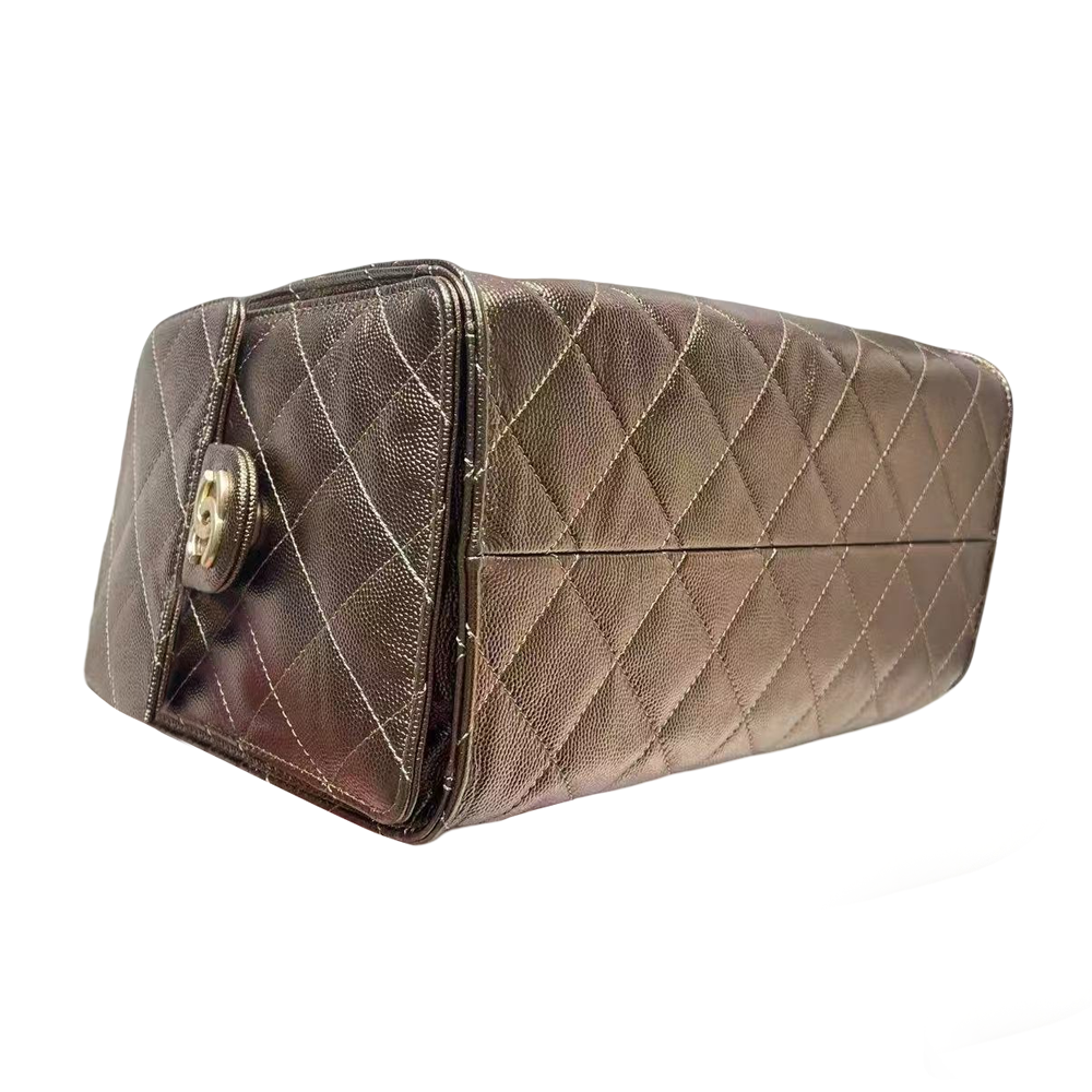 Pre-Owned Authentic Chanel Small Caviar Leather 25 Handbag Gold
