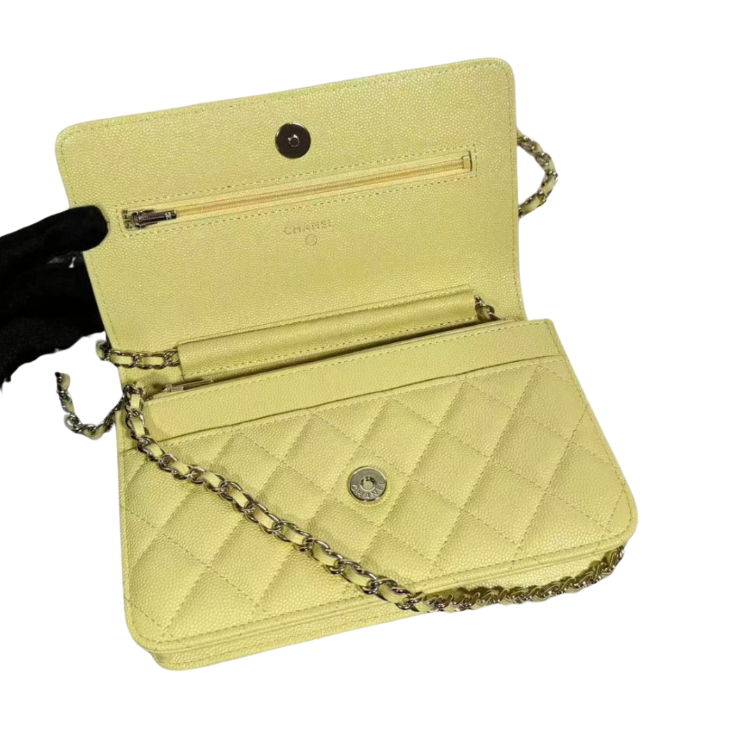 Chanel Shiny Yellow Caviar Quilted Strass Pre Owned Authentic