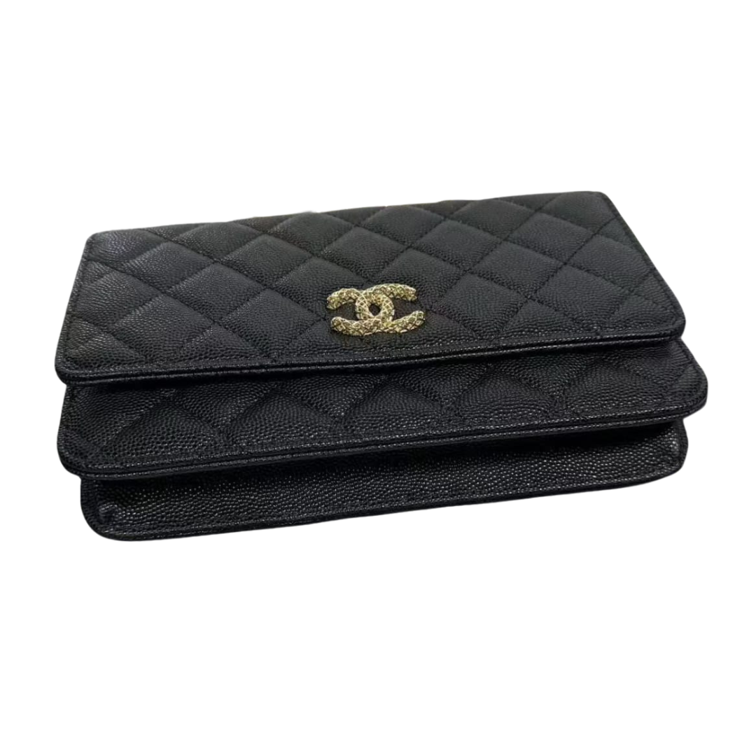 Chanel Shiny Black Caviar Quilted Strass Pre Owned Authentic (2 in stock)