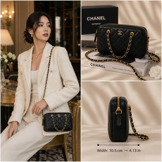 Chanel 25P Mini Bowling Bag / Barrel Clutch Black - Pre-Owned Authentic