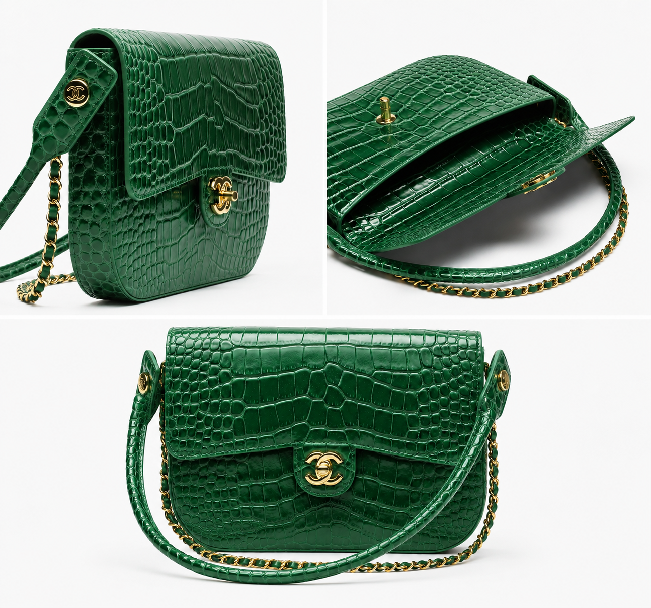 Chanel Large Clutch Crocodile Leather in Green AS6425 - Pre-Owned Authentic