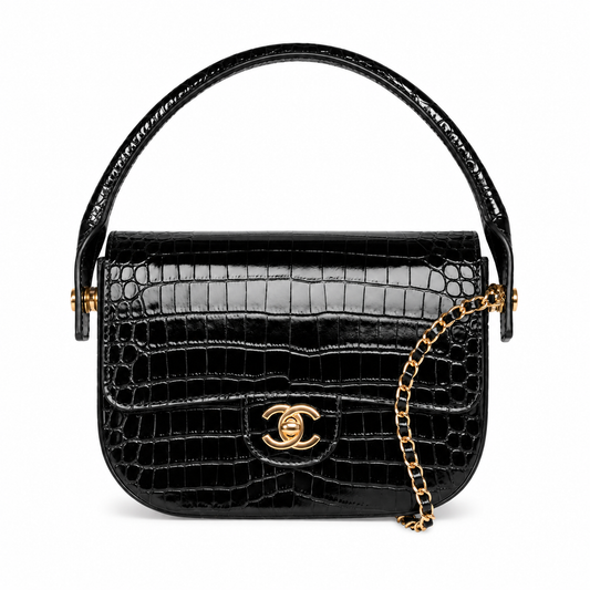 Chanel Mini Flap Bag With Top Handle Crocodile Leather in Black AS6424 - Pre-Owned Authentic
