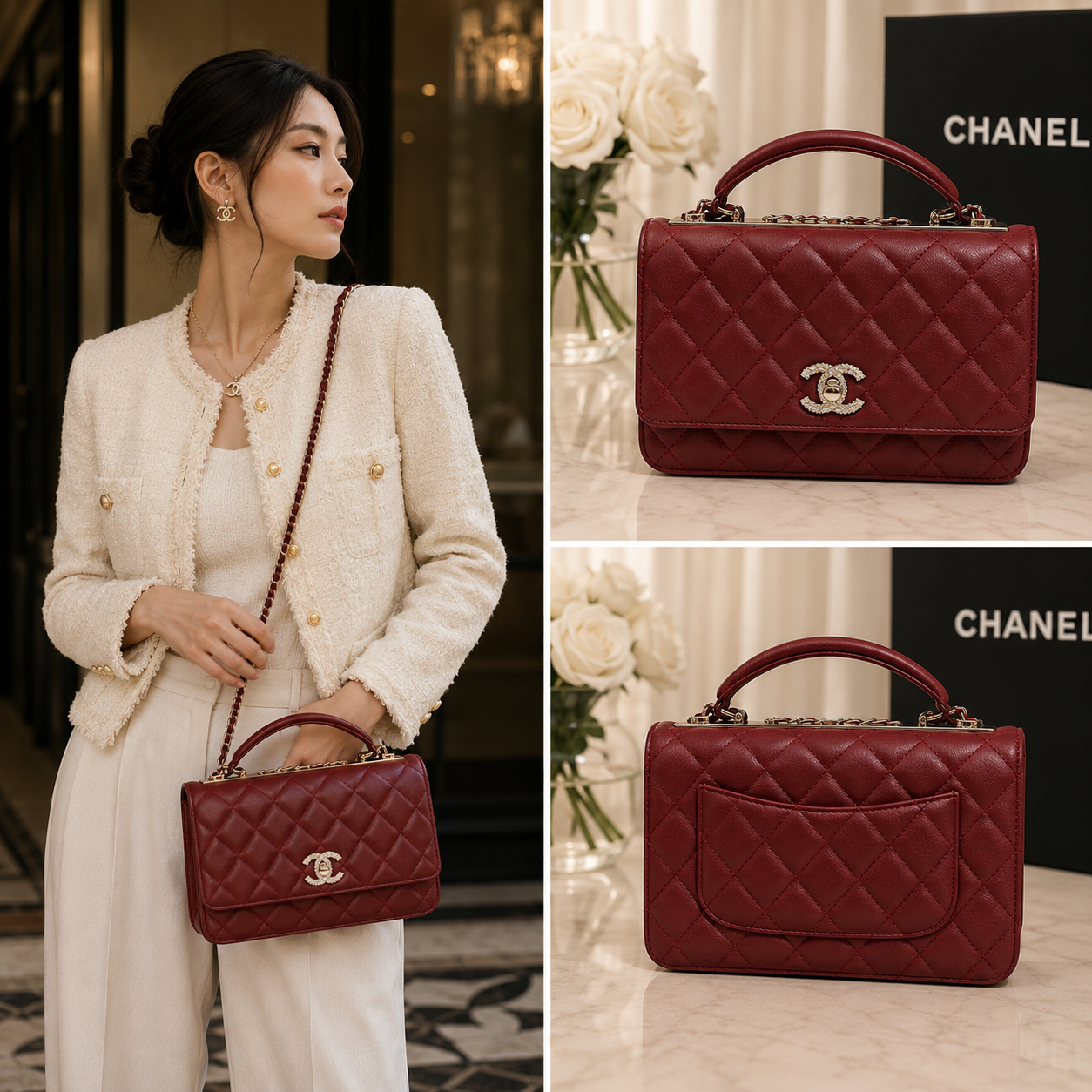 Pre-Owned Authentic Chanel Trendy CC Flap with Diamond Crystals 19CM Red