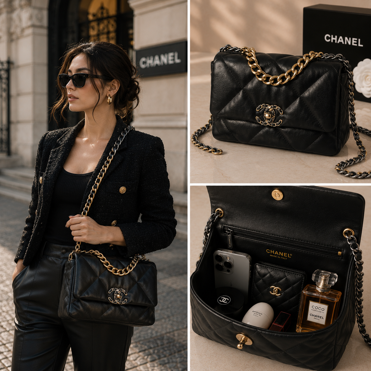 Chanel 19 Medium Handbag | Shiny Lambskin Black