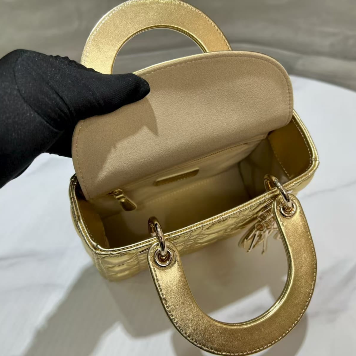 Dior Lady Dior Bag – Metallic Gold Lambskin Cannage – Pre-Owned Authentic