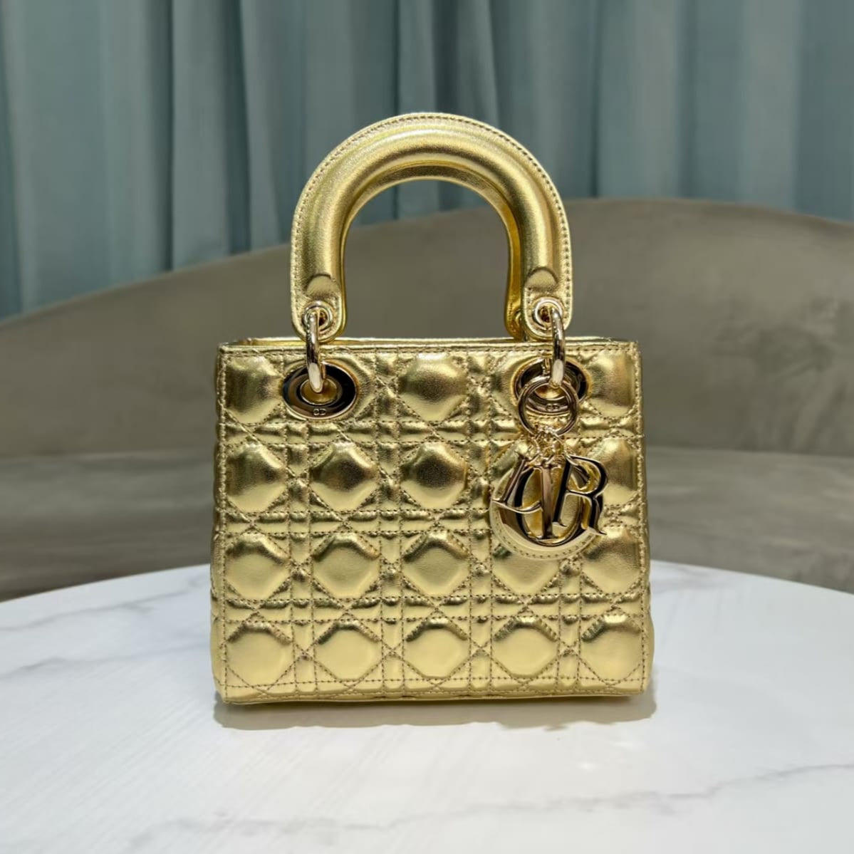 Dior Lady Dior Bag – Metallic Gold Lambskin Cannage – Pre-Owned Authentic