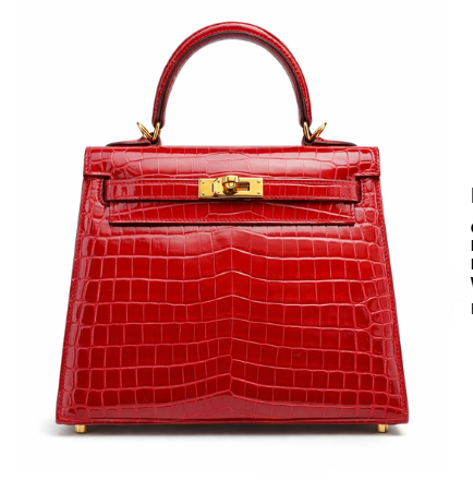 Pre-Owned Authentic Hermes Kelly 25 Red Real Crocodile