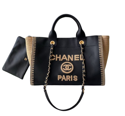 Pre-Owned Authentic - Chanel Deauville Tote in Black & Biege