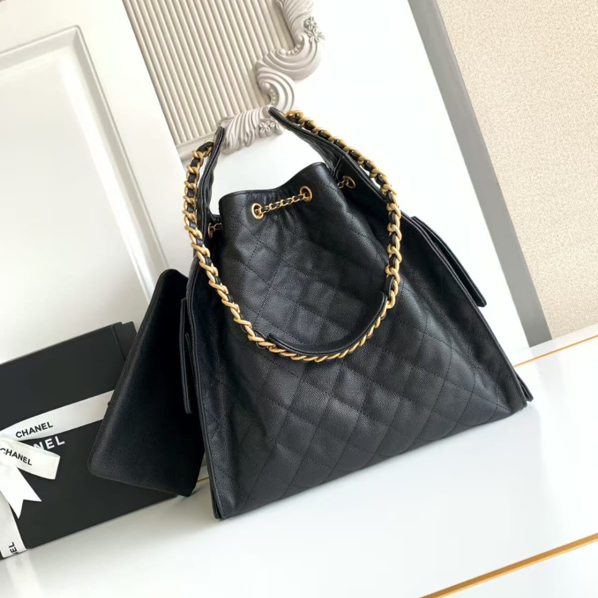 Chanel Medium Caviar Leather 25 Handbag Black Pre-Owned Authentic