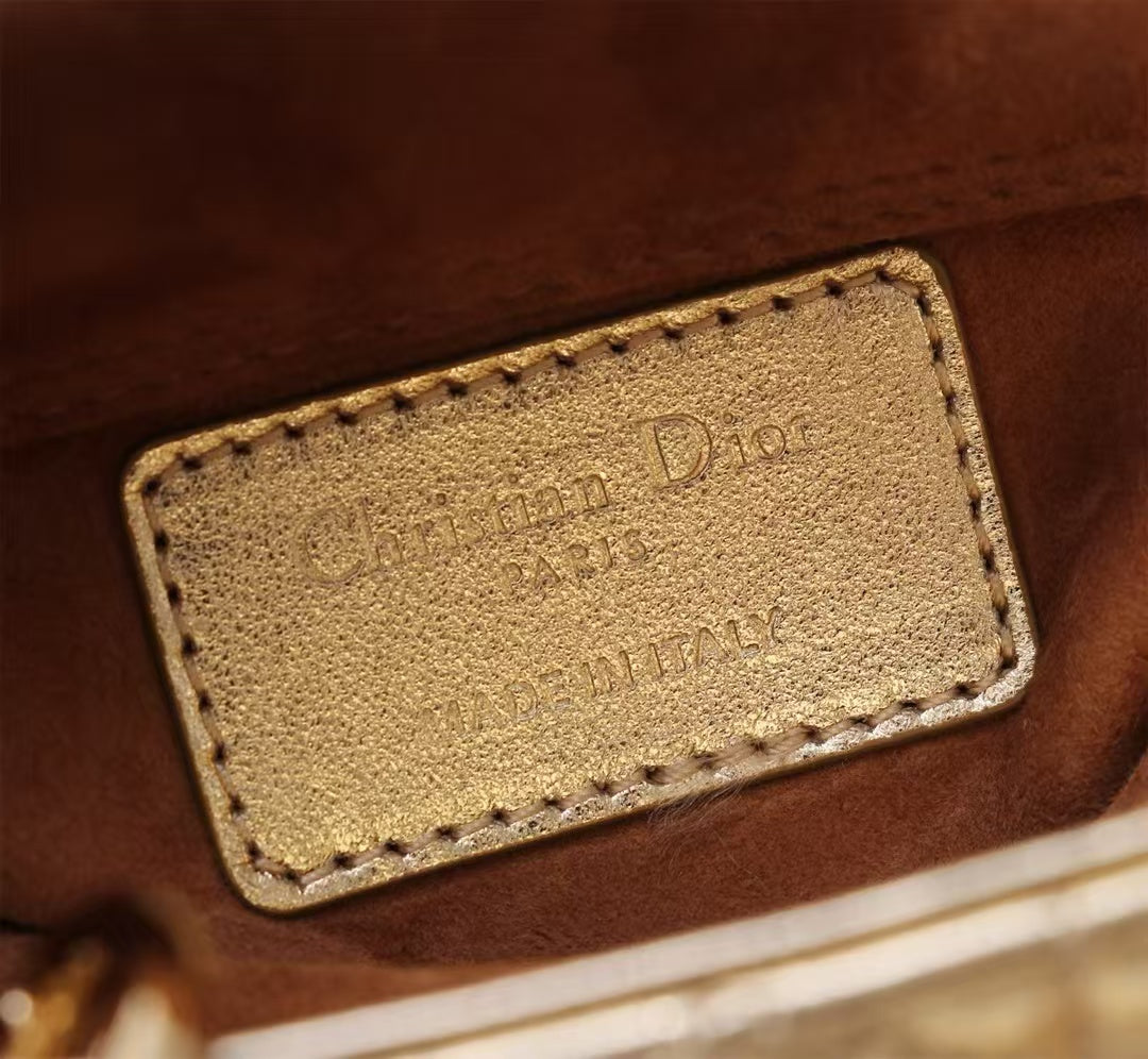 Dior Micro Lady D-Joy Bag Metallic Gold Lambskin Cannage Pre-Owned Authentic