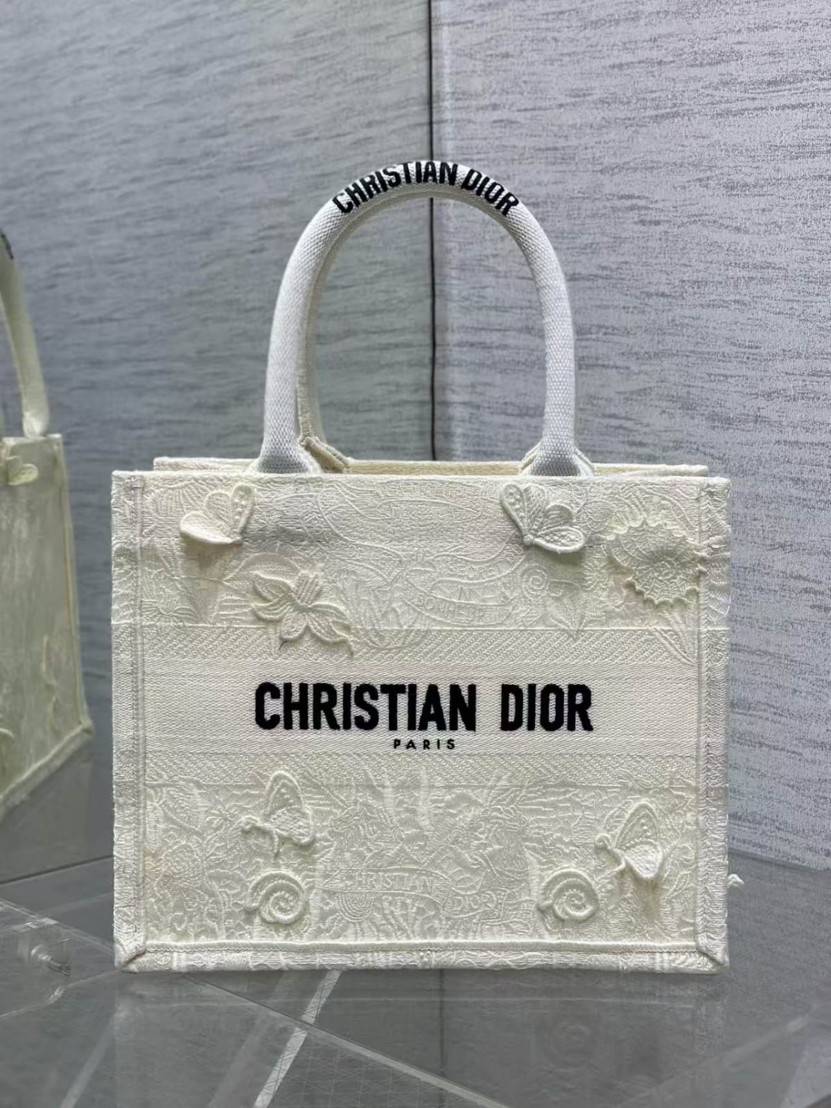 Dior Book Tote Small Bag Butterfly Embroidery Canvas Pre-Owned Authentic