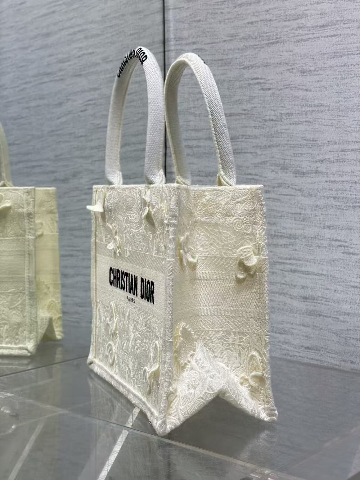 Dior Book Tote Small Bag Butterfly Embroidery Canvas Pre-Owned Authentic