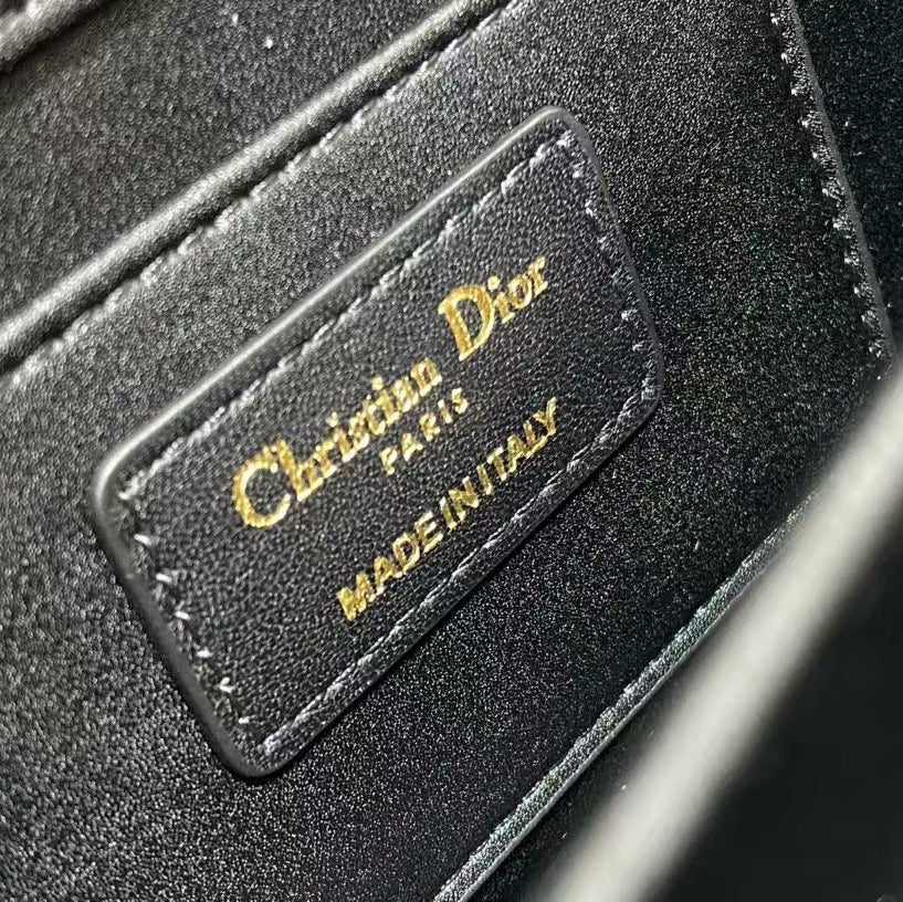 Dior Ange Small Bag Black Lambskin Macrocannage Pre-Owned Authentic