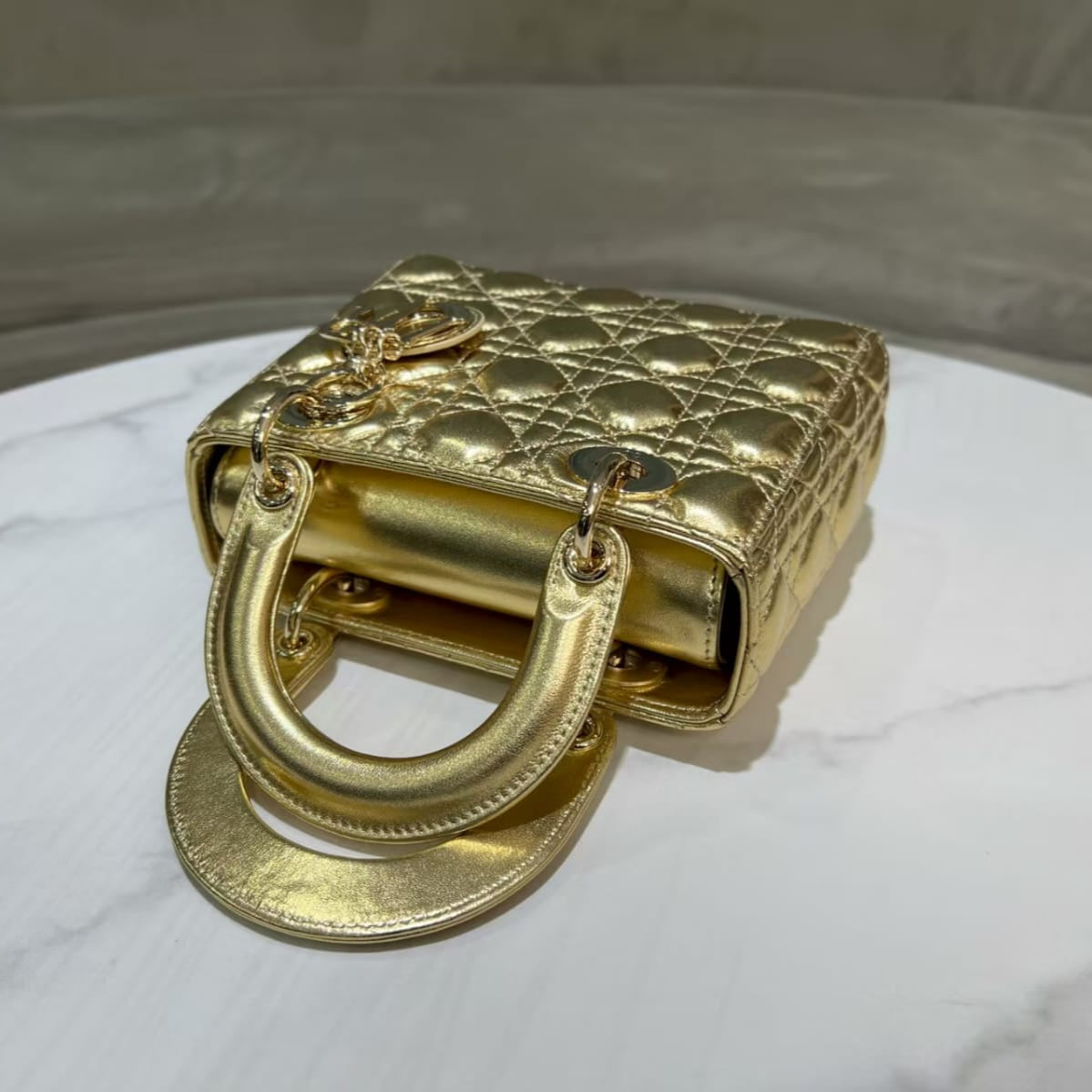 Dior Lady Dior Bag – Metallic Gold Lambskin Cannage – Pre-Owned Authentic
