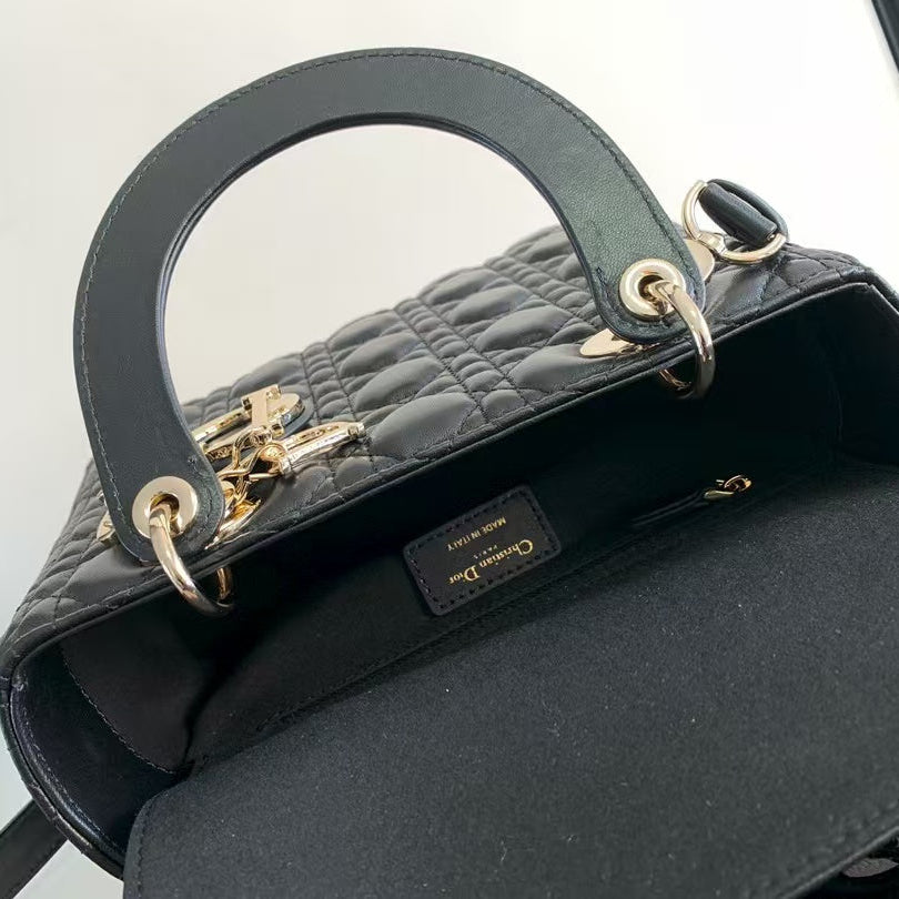 Dior Lady Dior Medium Bag – Black Cannage Lambskin with Pale Gold Hardware – Pre-Owned Authentic