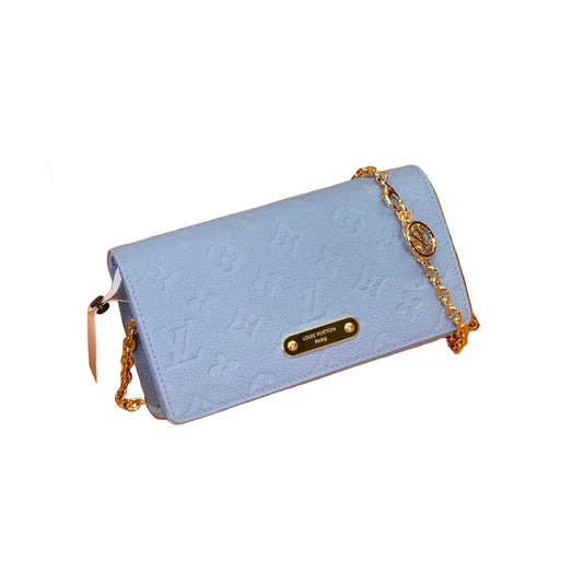 M46919 Pre-Owned Authentic Louis Vuitton Wallet On Chain Ivy Blue with Authentic RFID Tag