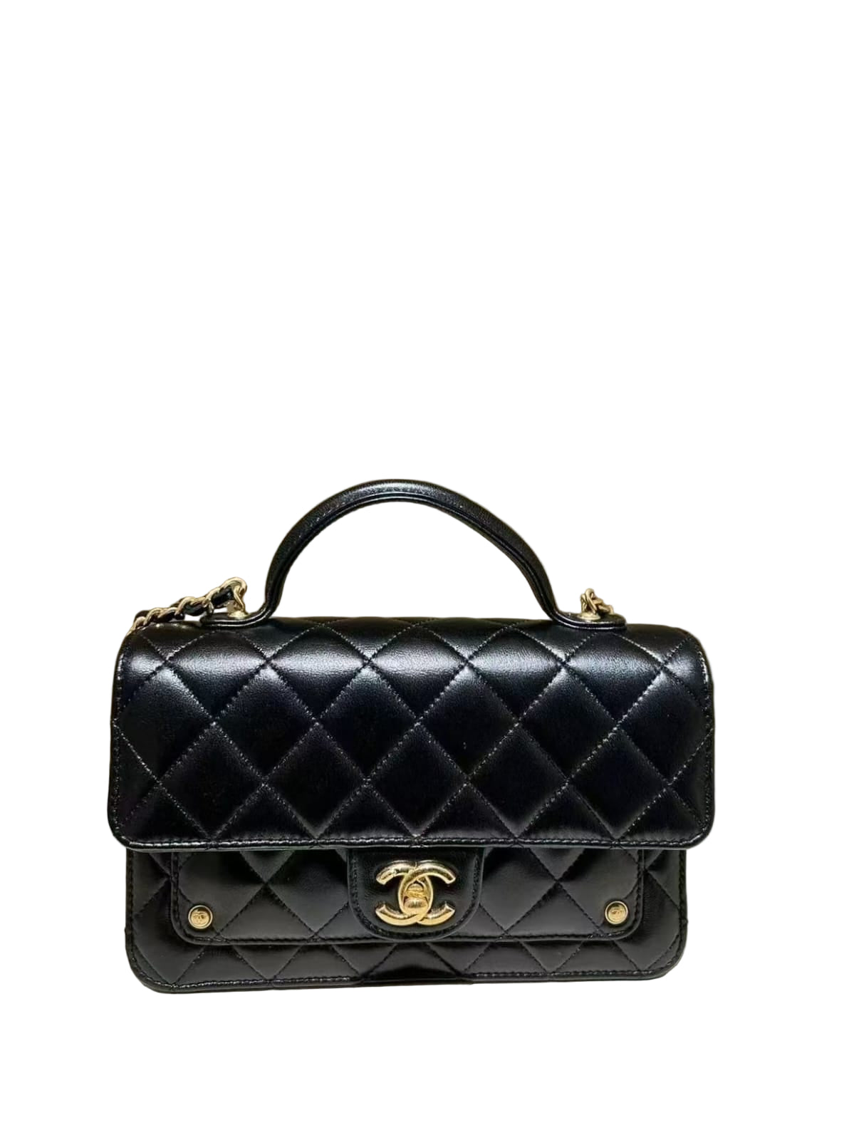 Pre-owned Authentic Chanel Clutch with Chain with Top Handle Black