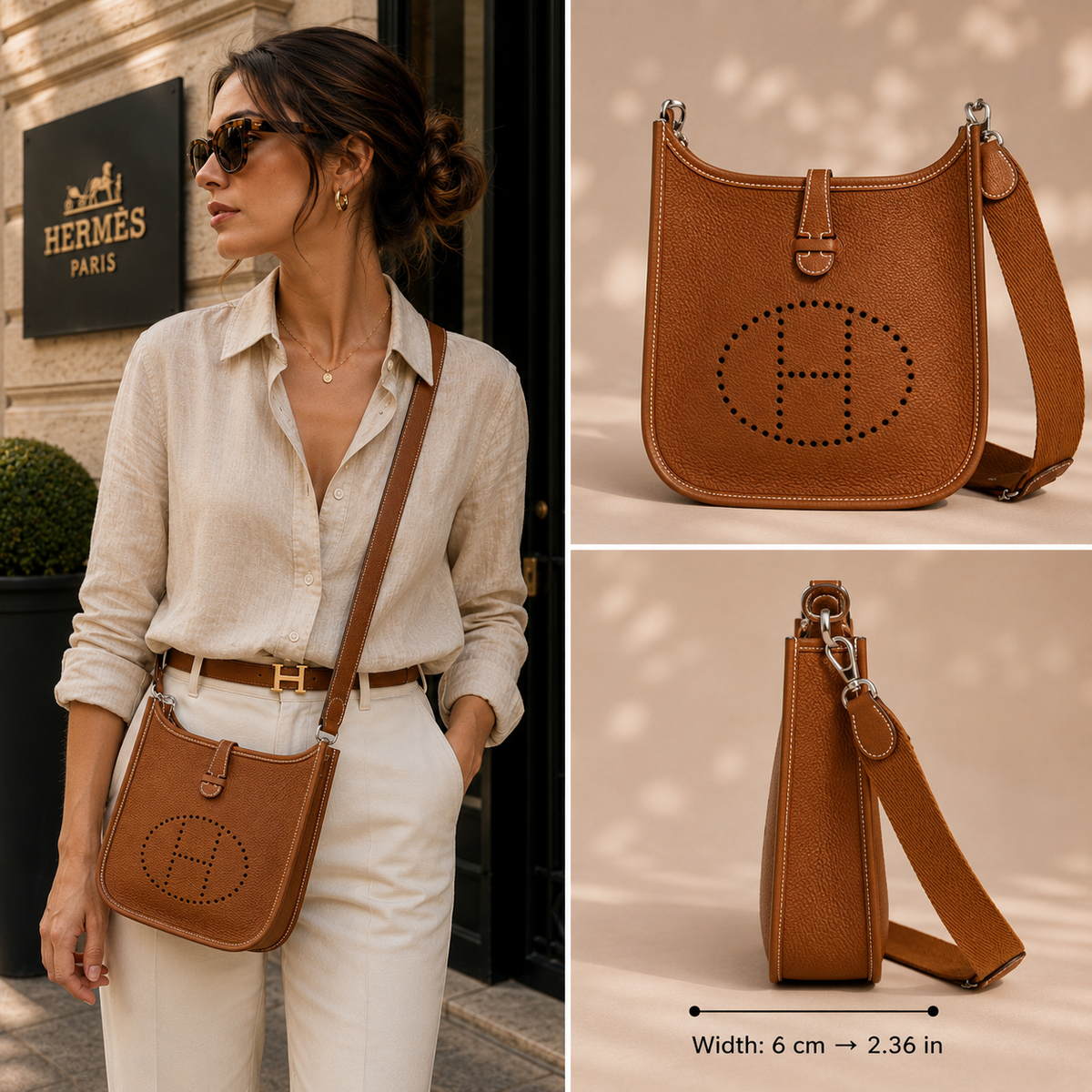 Hermes Evelyne 23 Taurillon Clemence Tan lifestyle collage
