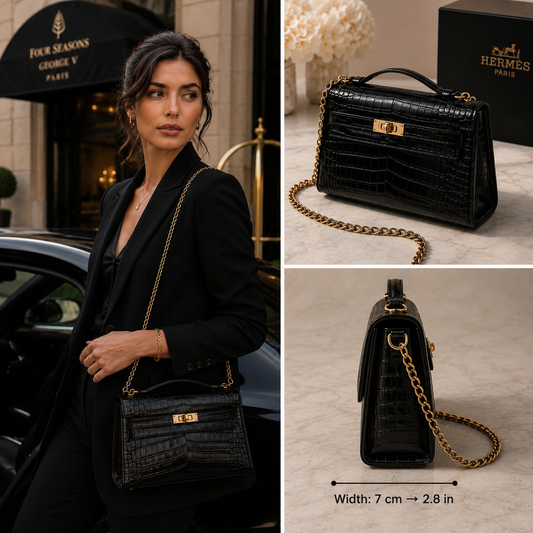 Hermès Kelly Pochette Black crocodile-embossed leather