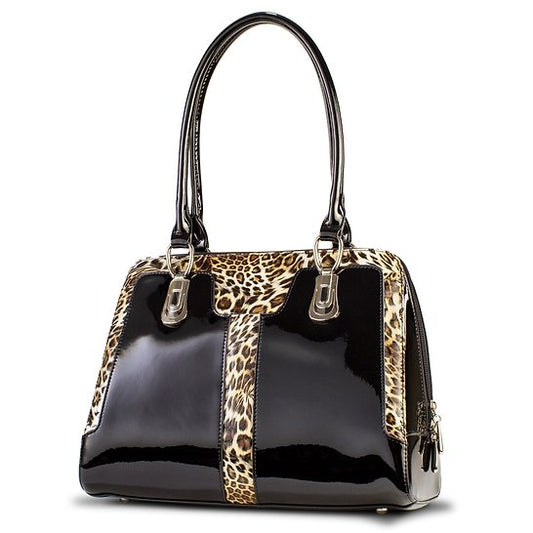 Diana Black Leopard Print Leather Handbag BH52-7573B