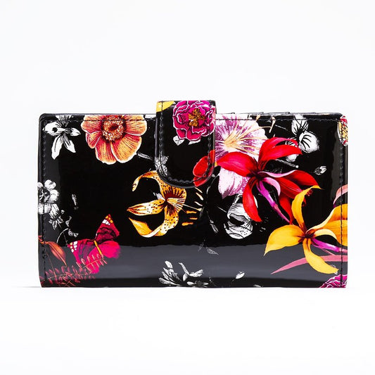 Night Blossom Flower Print -Medium-Leather Wallet WBH93-02