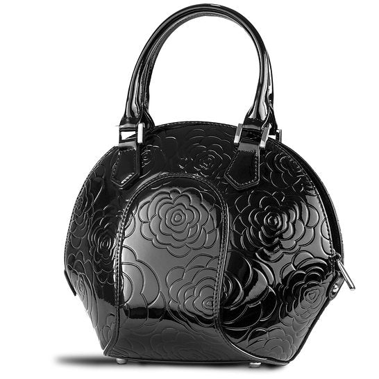 Svetlana Black Embossed Floral Calfskin Handbag side view
