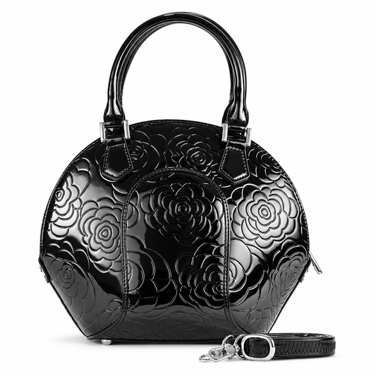 Svetlana Black Embossed Floral Calfskin Handbag B1-9274BLK