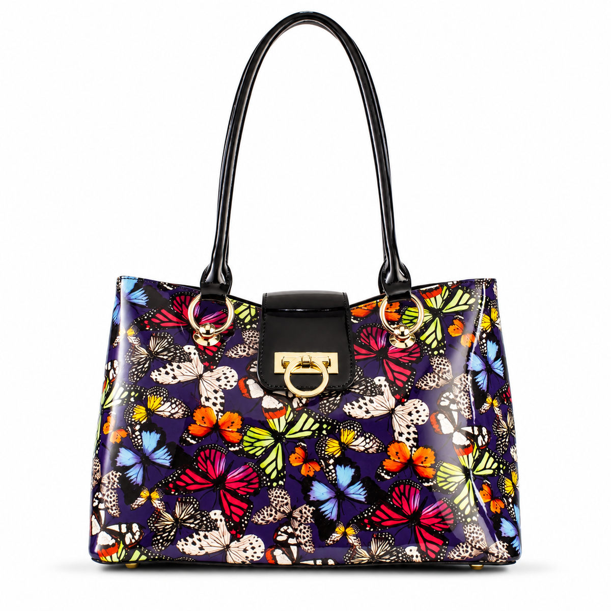 Lisa Multicolor Butterfly Print Calfskin Tote BH92-7677