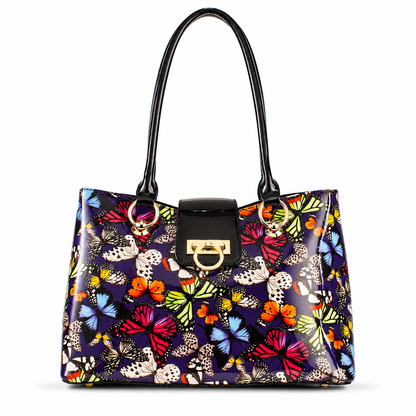 Lisa Multicolor Butterfly Print Calfskin Tote BH92-7677