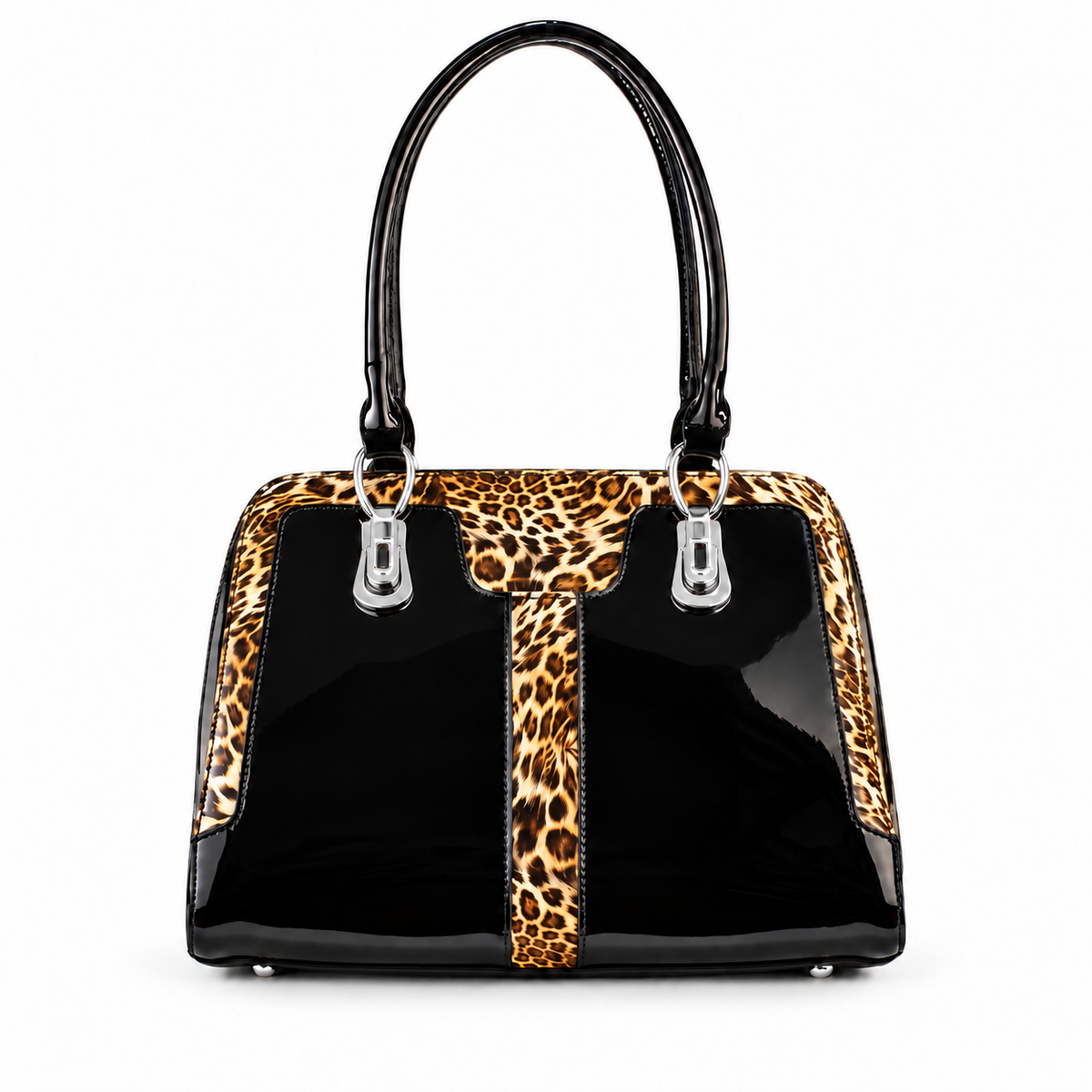 Diana Black Leopard Print Calfskin Handbag front view