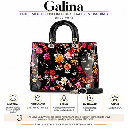Galina Large Night Blossom Floral Calfskin Handbag BH93-0873
