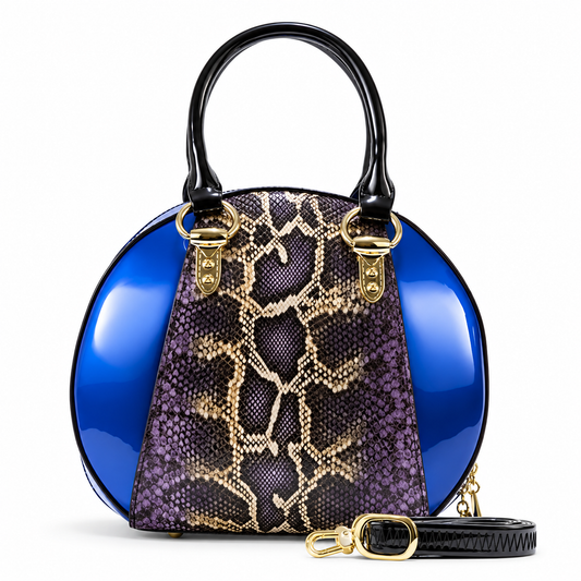 Svetlana Blue Python-Print Calfskin Handbag B15-0293BLU front view