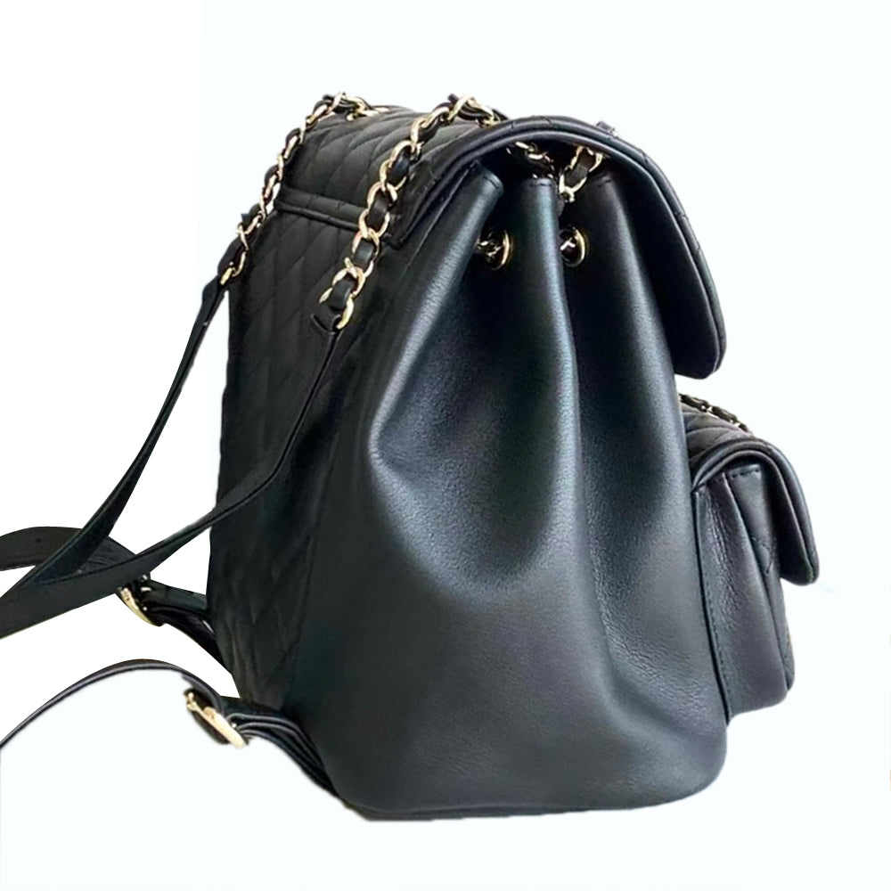 Pre - Owned Authentic Duma Black Backpack Calfskin Leather