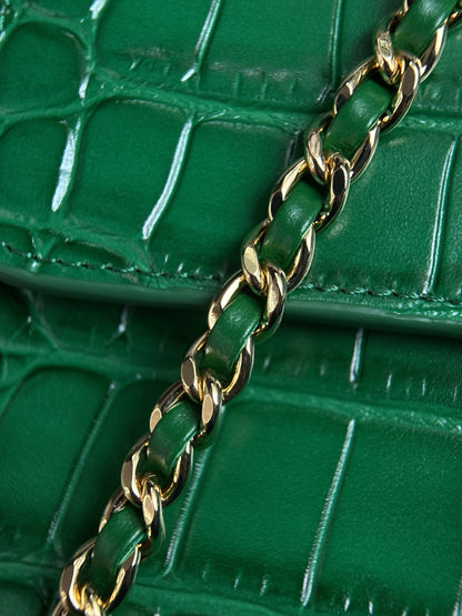 Chanel Mini Flap Bag With Top Handle Crocodile-Embossed Calfskin Green AS6424 – Pre-Owned Authentic