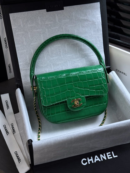 Chanel Mini Flap Bag With Top Handle Crocodile-Embossed Calfskin Green AS6424 – Pre-Owned Authentic