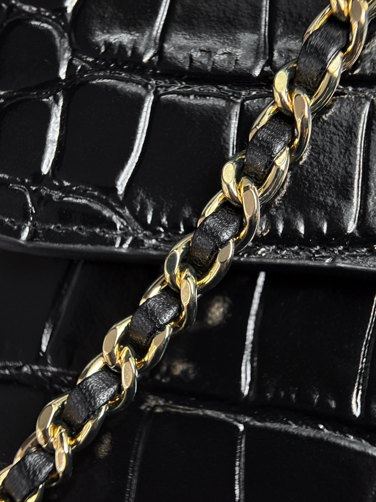 Chanel Mini Flap Bag With Top Handle Crocodile  Embossed Leather in Black AS6424 - Pre-Owned Authentic