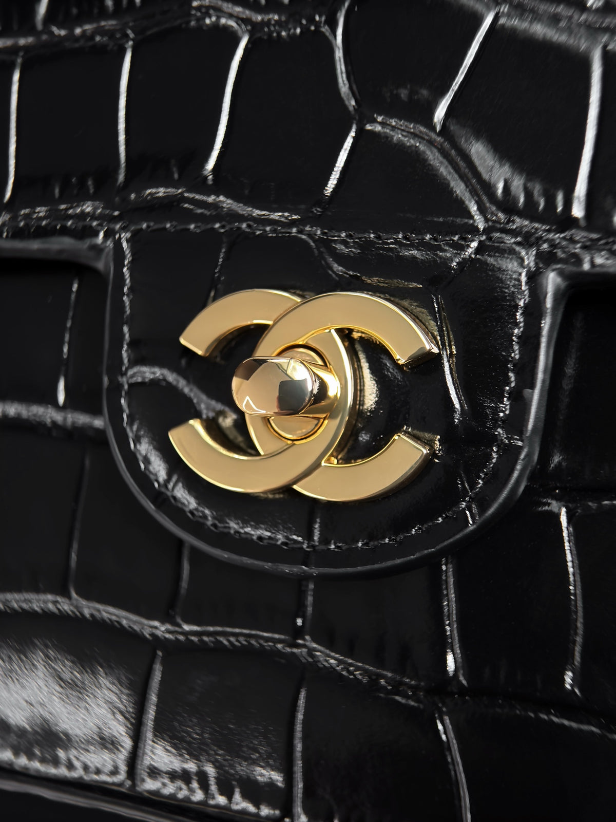 Chanel Mini Flap Bag With Top Handle Crocodile  Embossed Leather in Black AS6424 - Pre-Owned Authentic