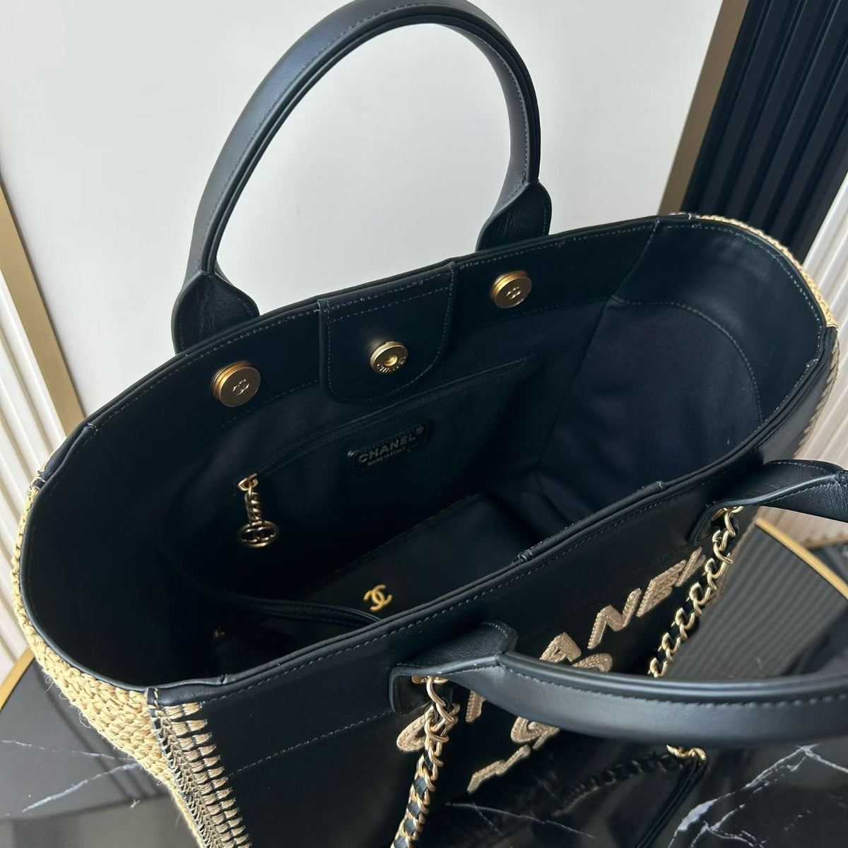 Chanel Deauville Tote in  Black & Biege - Pre-Owned Authentic