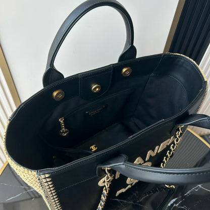 Chanel Deauville Tote in  Black & Biege - Pre-Owned Authentic
