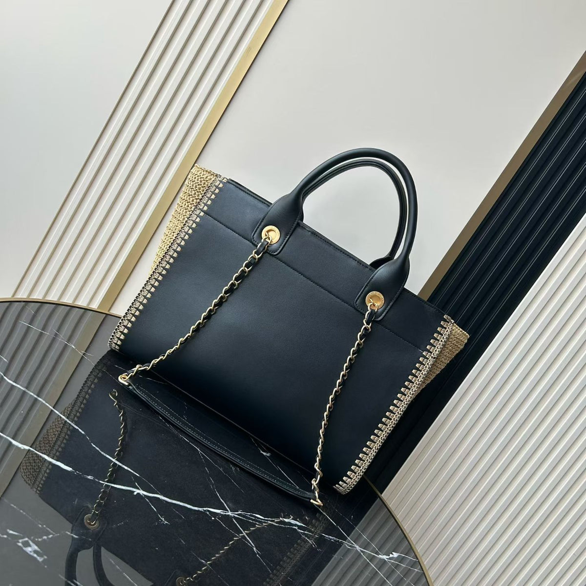 Chanel Deauville Tote in  Black & Biege - Pre-Owned Authentic
