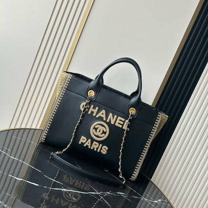 Chanel Deauville Tote in  Black & Biege - Pre-Owned Authentic