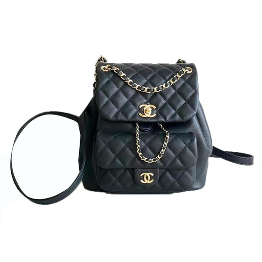 Pre - Owned Authentic Duma Black Backpack Calfskin Leather