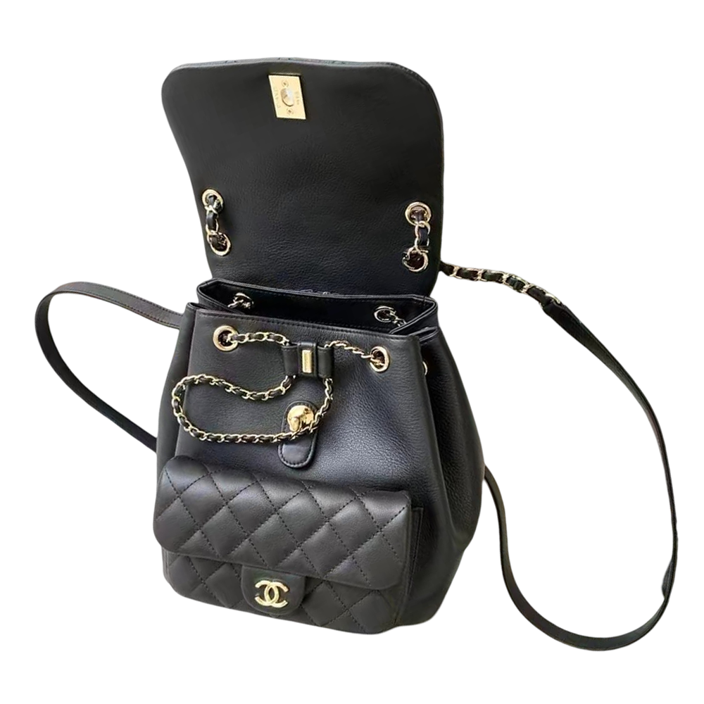 Pre - Owned Authentic Duma Black Backpack Calfskin Leather