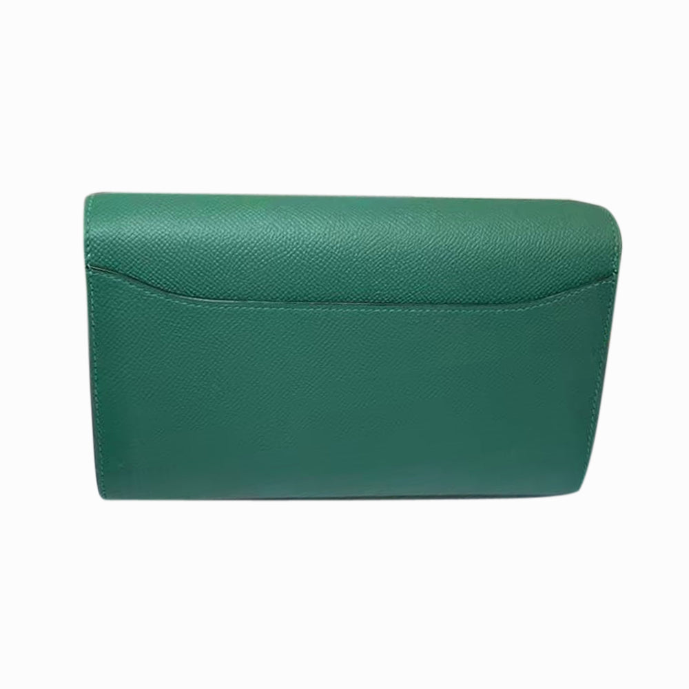 Pre-Owned Authentic Constance To-Go Wallet with Strap  Dark Green