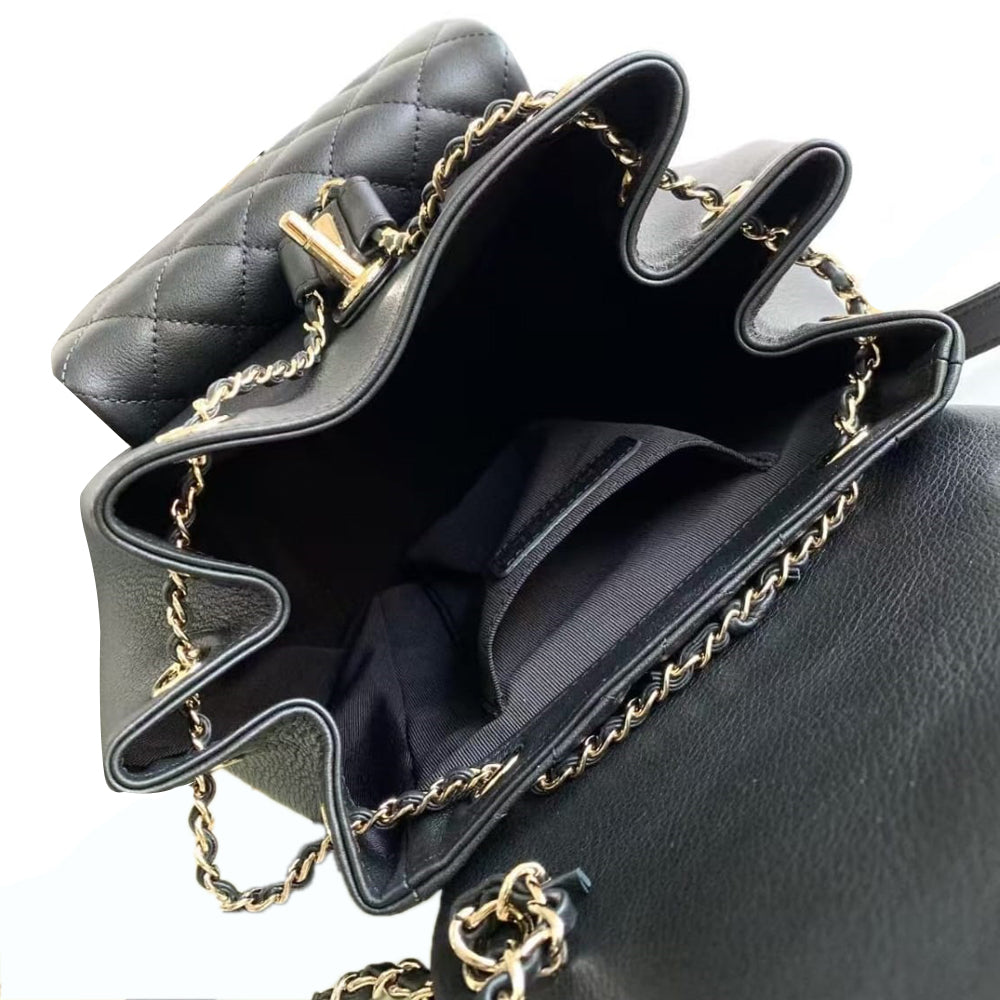 Pre - Owned Authentic Duma Black Backpack Calfskin Leather