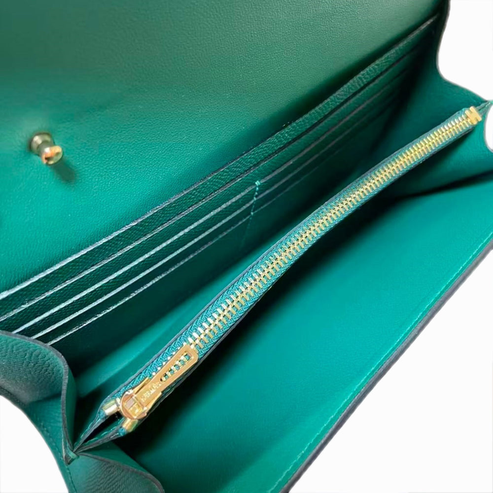 Pre-Owned Authentic Constance To-Go Wallet with Strap  Dark Green