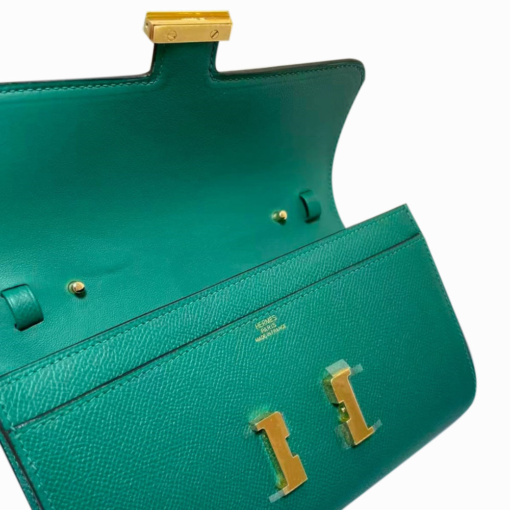 Pre-Owned Authentic Constance To-Go Wallet with Strap  Dark Green