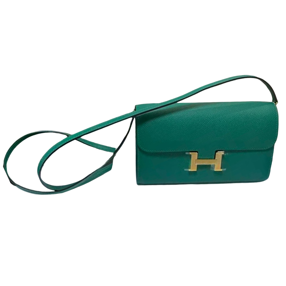 Pre-Owned Authentic Constance To-Go Wallet with Strap  Dark Green
